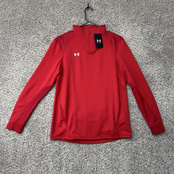 Under Armour Command Sweatshirt Womens Small Red 1/4 Zip Pullover Cowl Neck New - Picture 1 of 14